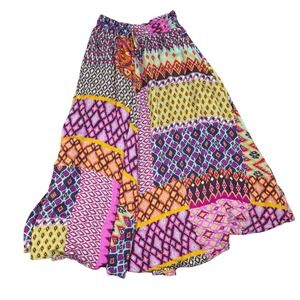 Tigerlily Multi Color Patchwork Ikat Maxi Skirt Size US 6 Boho Viscose